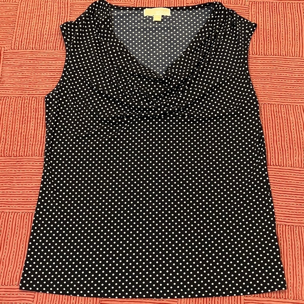 Michael Kors large Black and White Polka Dot sleeveless Blouse